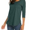 Sherosa Women's Casual 3/4 Sleeve Loose Tunic Tops Scoop Neck T-Shirt (L, Dark Green)