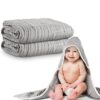 Muslin Cotton Hooded Baby Bath Towel Sets Large 32 x 32 Inch Soft Unisex Bath Towels Bulk for Babies, Toddler, Infant, Newborn, Baby Gifts for Girl Boy (Light Gray, 2 Pieces)