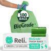 Reli. Biodegradable 13 Gallon Trash Bags | 100 Count | ASTM D6954 | Green | Eco-Friendly | Oxobiodegradable Under Certain Conditions (See Product Description)
