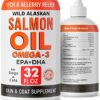 32oz Salmon Oil Omega 3 for Dogs - Fish Oil for Pets - Joint Health - Allergy Relief - Itch Relief, Shedding - Skin and Coat Supplement – Wild Alaskan Salmon Oil - Omega 3 6 9 - EPA & DHA Fatty Acids