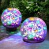 Keevvon 2 Pack Garden Solar Lights Outdoor Decorative, 50 LED Colored Cracked Glass Solar Globe Lights, Upgraded Waterproof Multicolor Ball Lights for Yard Pathway Patio Lawn Outside Decor