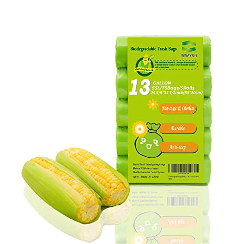 Trash Bags 13 Gallon Tall Kitchen Garbage Bags, Inwaysin Recycle Bags, Biodegradable Trash Bags, 75 Bags, Green - Image 2