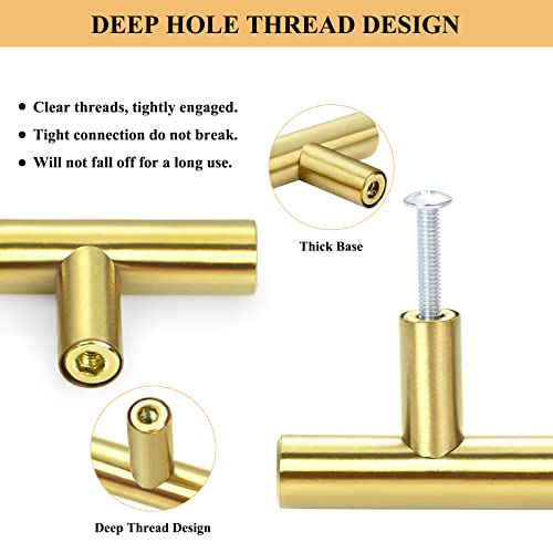Plustool 30Pack 3''Hole Centers Gold Cabinet Handles-Brushed Brass Cabinet Pulls Gold Dresser Drawer Pulls-Stainless Steel Door Hardware Handle for Kitchen Bathroom Bedroom Furniture-5''Overall Length - Image 5