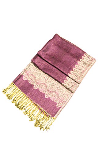Sakkas Border Pattern Layered Reversible Woven Pashmina Shawl Scarf Wrap Stole - Mauve - Image 6