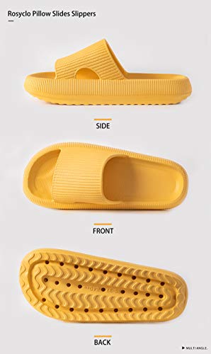 rosyclo Cloud Slippers for Women and Men, Massage Shower Bathroom Non-Slip Quick Drying Open Toe Super Soft Comfy Thick Sole Home House Cloud Cushion Slide Sandals for Indoor Outdoor Size 6 7 Yellow - Image 2