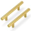 Plustool 30Pack 3''Hole Centers Gold Cabinet Handles-Brushed Brass Cabinet Pulls Gold Dresser Drawer Pulls-Stainless Steel Door Hardware Handle for Kitchen Bathroom Bedroom Furniture-5''Overall Length