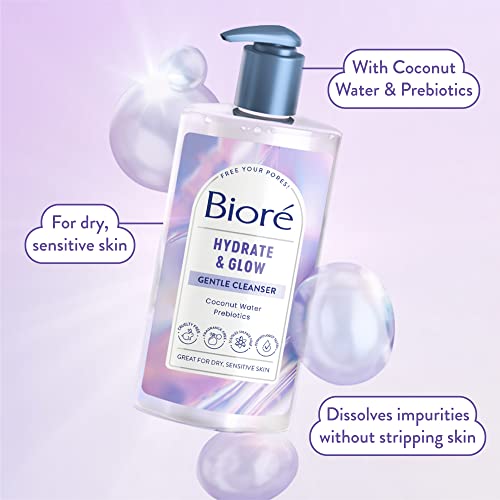 Biore Hydrate & Glow Gentle Face Wash for Dry Skin, Sensitive Skin, Dermatologist Tested, Fragrance Free, SLS/SLES Sulfate Free Facial Cleanser, Cruelty Free & Vegan Friendly 6.77 Oz Bottle  - Image 8