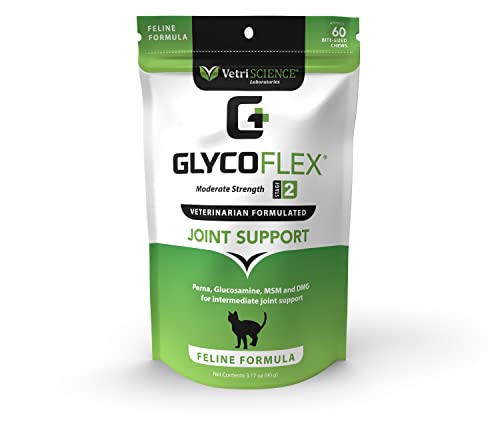Vetriscience Glycoflex 2 Hip and Joint Supplement with Glucosamine for Cats, 60 Chews - Vet Formulated with MSM, DMG and Perna