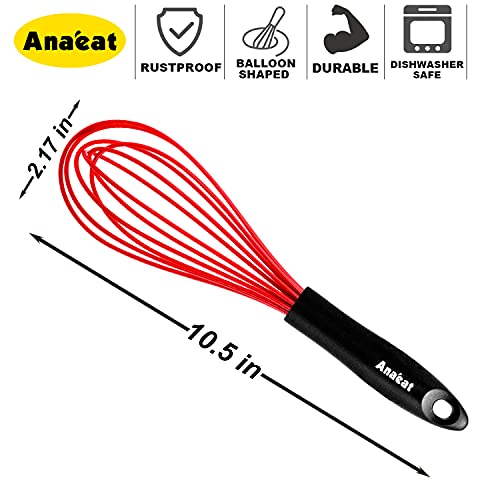 ANAEAT 10.5" Silicone Whisk, Thick Stainless Steel Wire Inner - Heat Resistant Kitchen Whisks for Non-Stick Cookware, Balloon Egg Beater for Whisking, Blending, Beating, Frothing & Stirring (Red) - Image 4