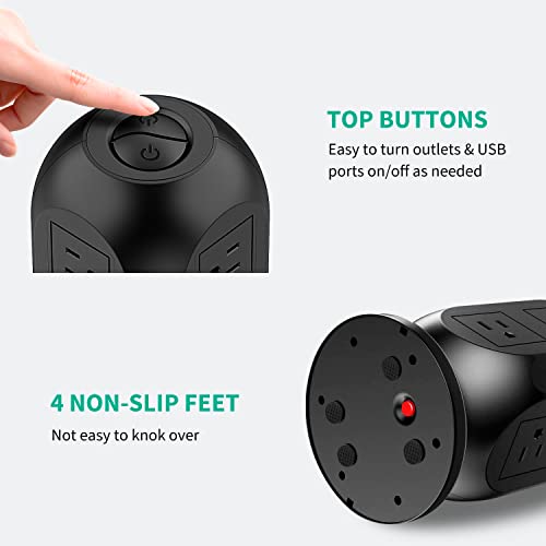 Power Strip Tower with USB Ports, AiJoy Surge Protector with 8 AC Outlets and 4 USB Ports, Fast Charging Station with Extension Cord 10FT, Office Supplies & Dorm Essentials - Image 4