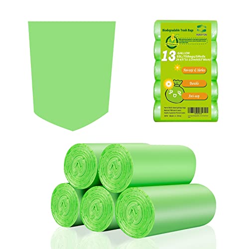 Trash Bags 13 Gallon Tall Kitchen Garbage Bags, Inwaysin Recycle Bags, Biodegradable Trash Bags, 75 Bags, Green