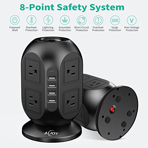 Power Strip Tower with USB Ports, AiJoy Surge Protector with 8 AC Outlets and 4 USB Ports, Fast Charging Station with Extension Cord 10FT, Office Supplies & Dorm Essentials - Image 2