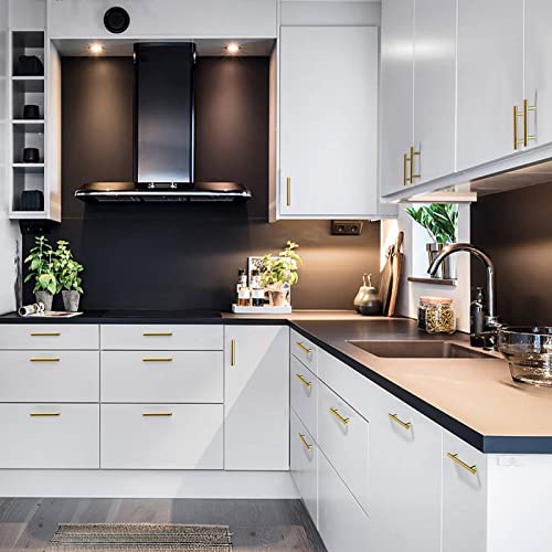 Plustool 30Pack 3''Hole Centers Gold Cabinet Handles-Brushed Brass Cabinet Pulls Gold Dresser Drawer Pulls-Stainless Steel Door Hardware Handle for Kitchen Bathroom Bedroom Furniture-5''Overall Length - Image 2