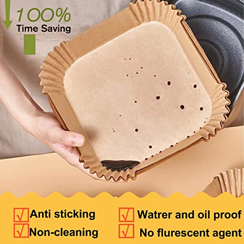 Large Air Fryer Disposable Paper Liners Square 9 Inch, 125 Pcs Parchment paper liner for 5-8QT Air fryer, Oil-proof, Water-proof, Parchment Baking Paper for Baking Roasting Microwave - Image 5