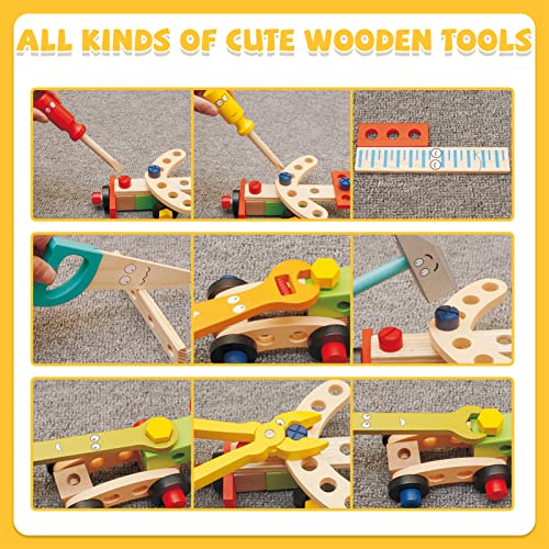 Bravmate Kids Tool Set, Pretend Play Toddler Wooden Tool Toys with Tool Box, Educational DIY STEM Toys for Boys and Girls Age 3, 4, 5 and Up (37 Pieces) - Image 7