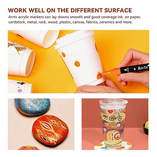 Arrtx Acrylic Paint Pens, 32 Colors Brush Tip and Fine Tip (Dual Tip) Paint Markers for Rock Painting, Water Based Acrylic Painting Supplies for Fabric Painting,Wood, Plastic, Canvas, Easter Egg - Image 5