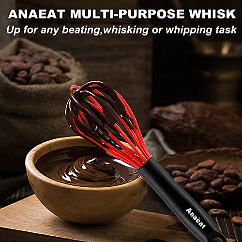 ANAEAT 10.5" Silicone Whisk, Thick Stainless Steel Wire Inner - Heat Resistant Kitchen Whisks for Non-Stick Cookware, Balloon Egg Beater for Whisking, Blending, Beating, Frothing & Stirring (Red) - Image 3