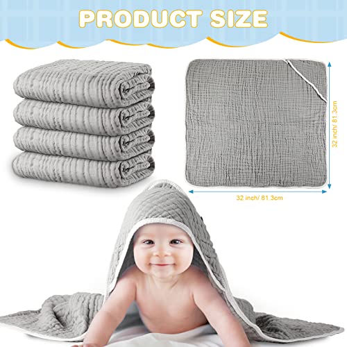 Muslin Cotton Hooded Baby Bath Towel Sets Large 32 x 32 Inch Soft Unisex Bath Towels Bulk for Babies, Toddler, Infant, Newborn, Baby Gifts for Girl Boy (Light Gray, 2 Pieces) - Image 5