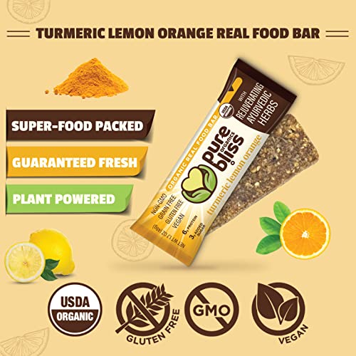 Organic Real Food Bars (Turmeric Lemon Orange) Grain Free - Paleo Friendly - Non-GMO, Gluten Free, Vegan, Nutrition Bars, Super Food Energy Bars, Ayurvedic & Adaptogen Herb Blend, Healthy Snack, Breakfast Bars, Dairy Free, Soy Free, Pure Bliss Organics (1 - Image 7