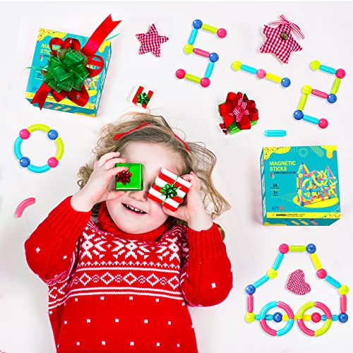 AXYES Magnet Toys for 3 Year Old Girls Boys, Educational Preschool Toys Magnetic Blocks for Toddlers Kids, Sensory Montessori Toys Magnet Building Tiles Sticks Playset, Birthday Gift - Image 2
