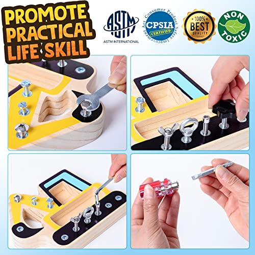 CozyBomB Screw Driver Board Preschool Toys - Montessori Toys for 3 Year Old Learning Fine Motor Skills Educational Sensory Toy for 3+ Year Old Activities Sensory STEM Wooden Tool Set Screwdriver - Image 5