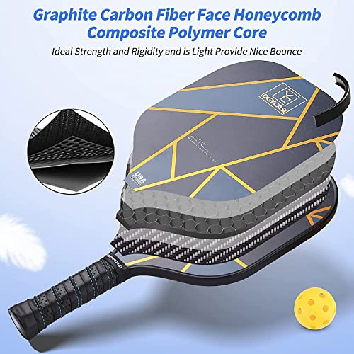 YC DGYCASI Graphite Pickleball Paddles Set of 2, 2022 USAPA Approved, Carbon Fiber Surface (CHS), Polypropylene Honeycomb Core, Anti-Slip Sweat-Absorbing Grip, 4 Pickleball, Portable Carry Bag - Image 7