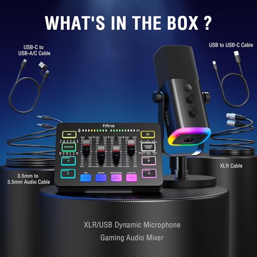 FIFINE Gaming Equipment Bundle, Dynamic XLR/USB Gaming Microphone Set with Streaming Audio Mixer for Podcast Recording Video Vocal, RGB Gamer Set with Volume Fader/XLR Interface for PC-AmpliGame KS5 - Image 2