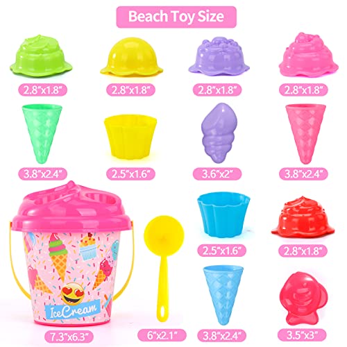 Bennol Beach Sand Toys for Kids Toddlers, Ice Cream Theme Kids Beach Sand Toys Set with Bucket Pail and Bag, Sand Castle Travel Beach Sandbox Toys Kit for Kids Toddlers Girls Boys Ages 3-10 - Image 3