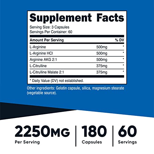 Nutricost Nitric Oxide Booster 750mg, 180 Capsules - 2250mg Per Serving - Gluten Free and Non-GMO - Image 5