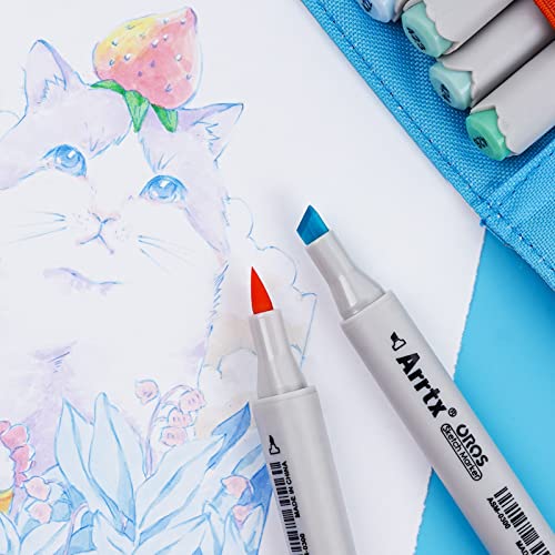 Arrtx Alcohol Markers 24 Fresh Colors Brush Marker and Chisel Marker for Artists Coloring, Dual Tip Alcohol-based Ink, Permanent Art Marker Pen for Artist Adult Kids Drawing Calligraphy Illustration - Image 3