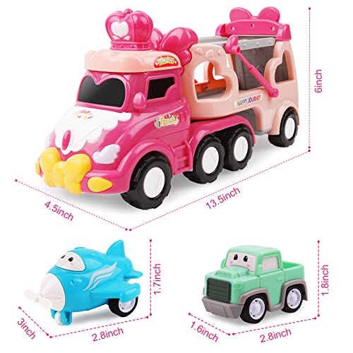 Toys for 1 2 3 Year Old Girl,5 in 1 Toddler Girl Toys,Carrier Truck Car Toys for 3 4 5 6 Year Old Toddler Girl with Music & Light,Pink Car Toys for 1 2 3 4 Year Old Girl,Toys for Girls Birthday Gifts… - Image 3