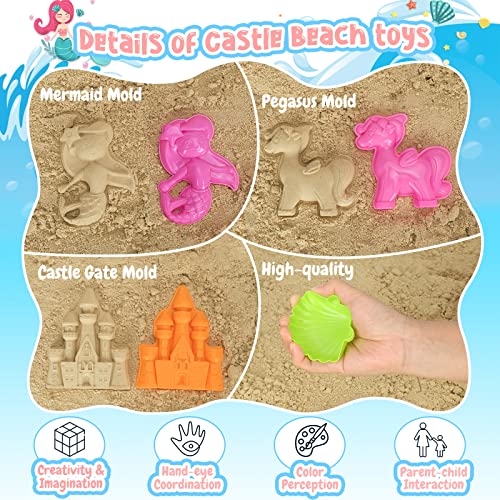 KUBUSFLY Beach Toys, Sand Toys for Toddlers, Sand Castle Sandbox Toys, Collapsible Sand Bucket and Shovels Kids Beach Toys with Mesh Bag Sandbox Toys for Toddlers Travel Beach Toys for Boys Baby Girls - Image 4
