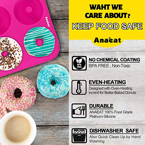 Anaeat 3 Pack Donut Pan Silicone Baking Mold, Just Pop Out! Non-Stick Doughnuts Baking Pans BPA Free for 6 Full-Size Donuts, Muffin, Cake Biscuit Bagels - Oven & Dishwasher Safe (Multicolor) - Image 5