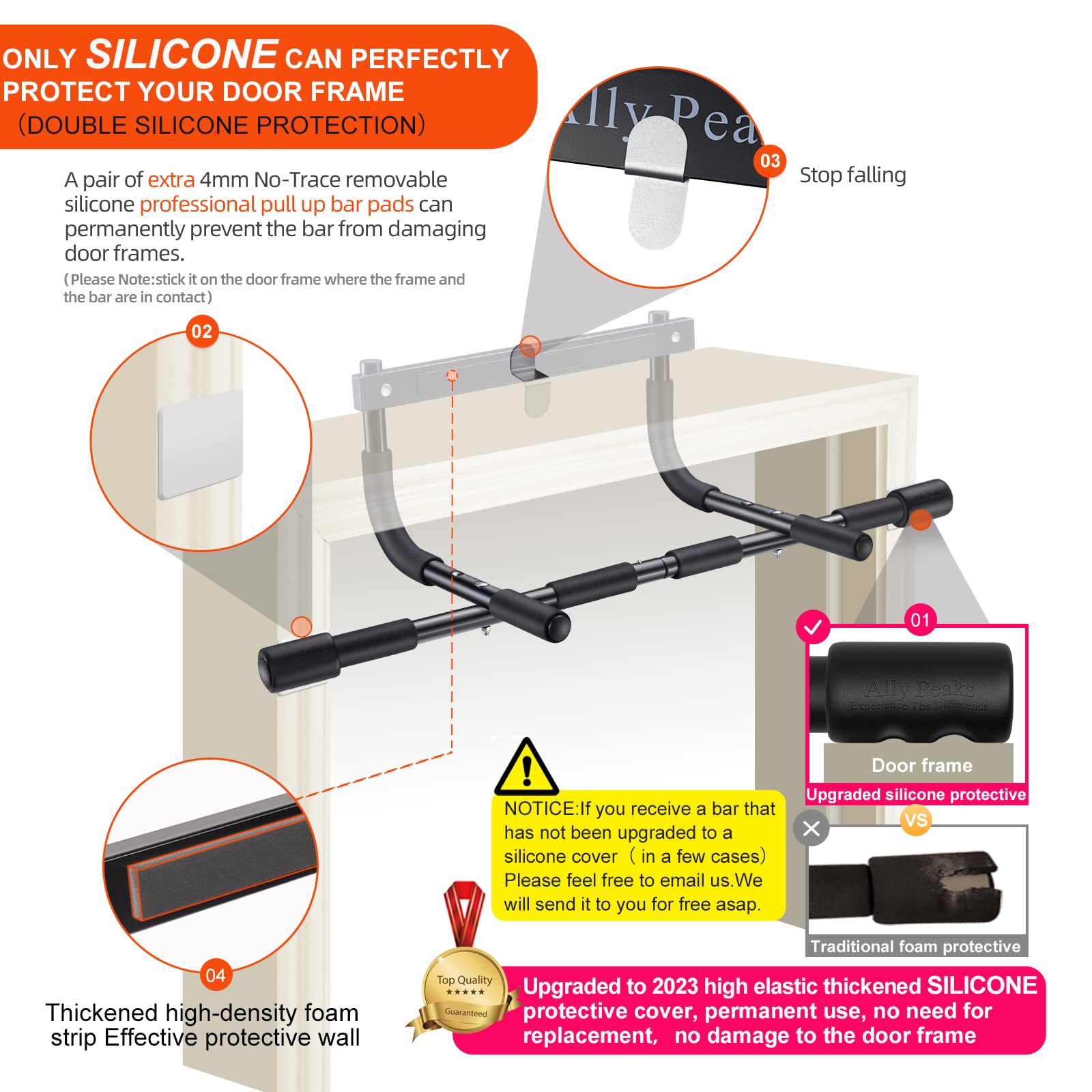 ALLY PEAKS Pull Up Bar Thickened Steel Pipe Super Heavy Duty Steel Frame Upper Workout Bar| Multi-Grip Strength for Doorway | Indoor Chin-Up Bar Fitness Trainer for Home Gym Portable (silver2) - Image 5